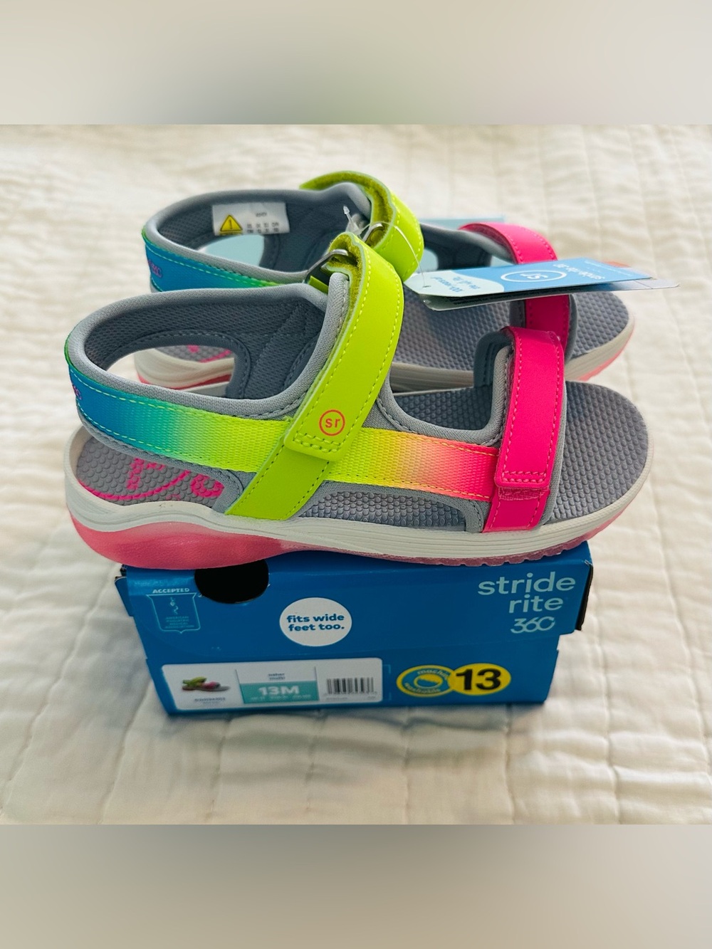 NWT Stride Rite Kids' Light Up Neon Pink & Lime Gradient Sport Sandals